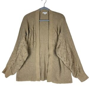 Derek Heart Cardigan Sweater Womens Large Tan Chunky Knit Balloon Sleeve Winter